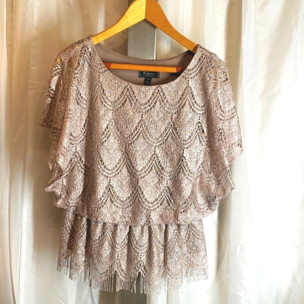 Dressbarn Beige Lace Overlay Blouse